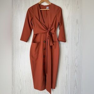 ASOS Burnt Orange Wrap-Front Button-Down Midi Dress – Size US 6